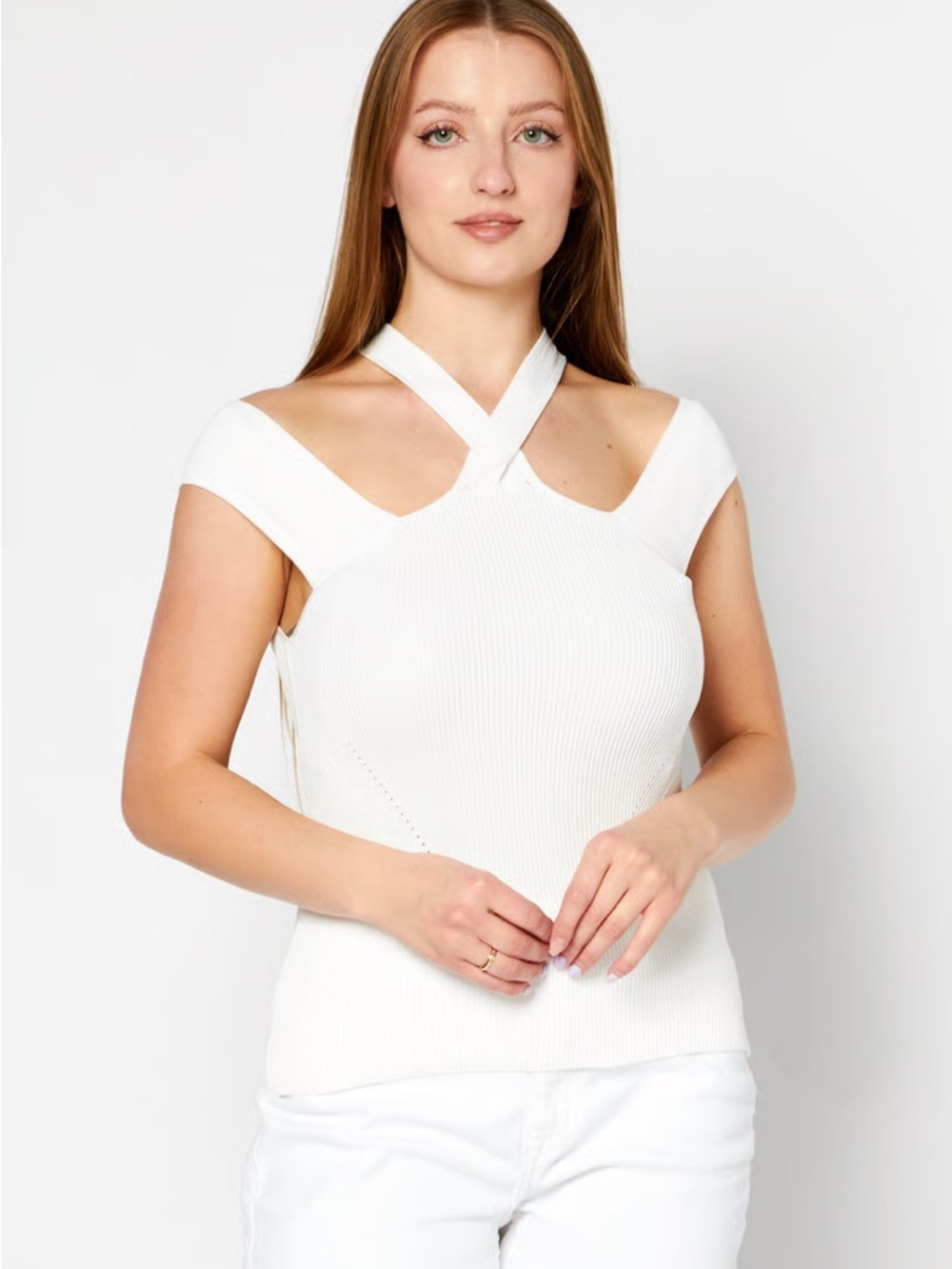 River Island White Ribbed Halter Top - Picture 2 of 5